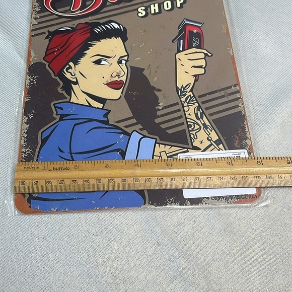 Vintage Vibe NWT Barber Shop Tin Metal Sign Red Blue Brown Rusty Look - Picture 5 of 6